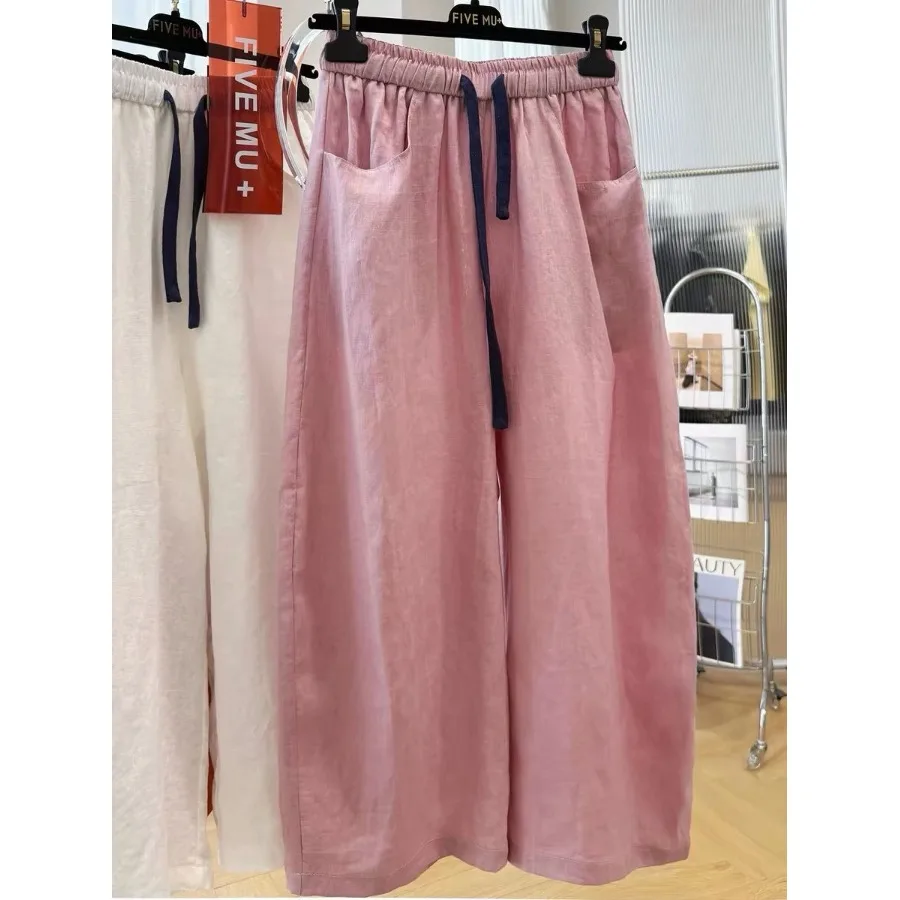 

Summer 2026 New Cotton Linen Straight Leg Pants Casual High Waist Women's plus Size Fashionable Wide Leg Trousers