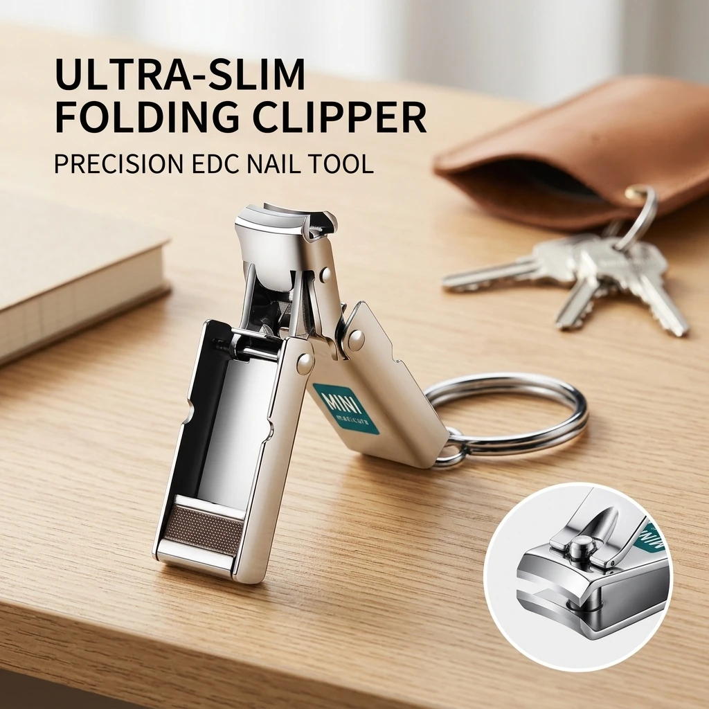 Portable Folding Nail Clipper with Keychain Stainless Steel Blade Flip Cover and Nail Catcher for Travel Outdoor Daily Carry