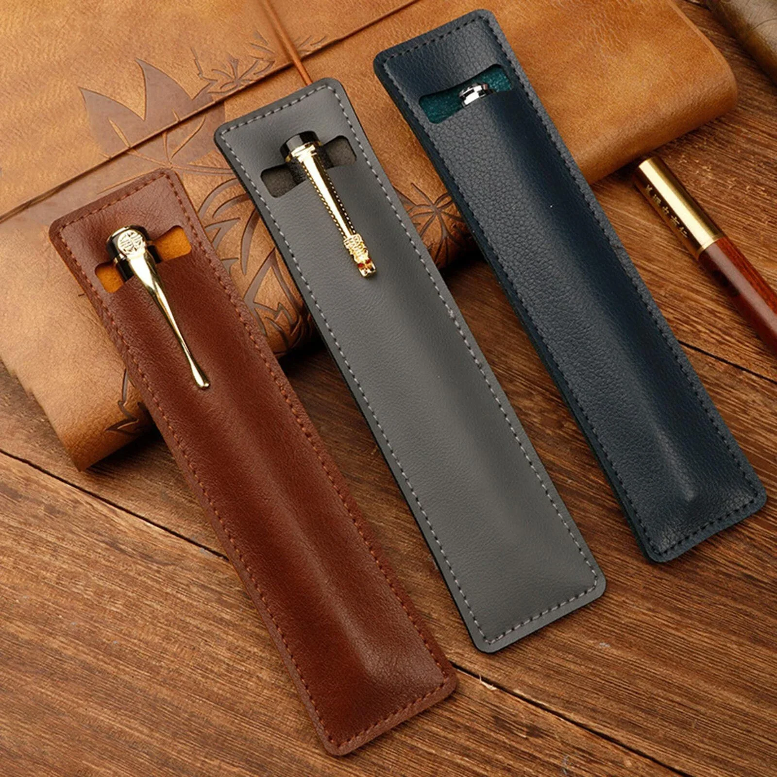 3PCS\set Leather Single Fountain Pen Case pen Pouch Sleeve Holder Pocket Protectors pens protection bag collection stationery