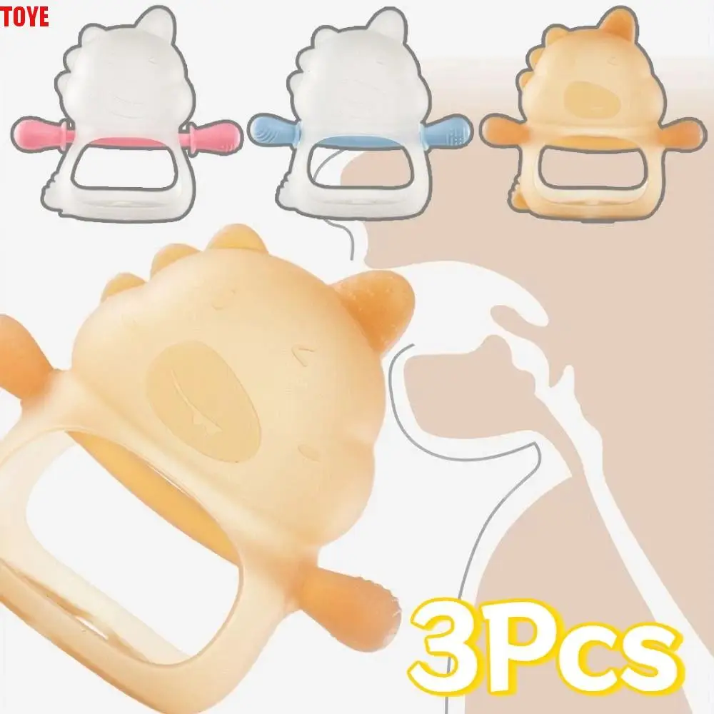 

3 шт., мягкие детские прорезыватели для динозавров, удобная ручка, анти-едание, силиконовые детские игрушки для прорезывания зубов, удобные, против падения