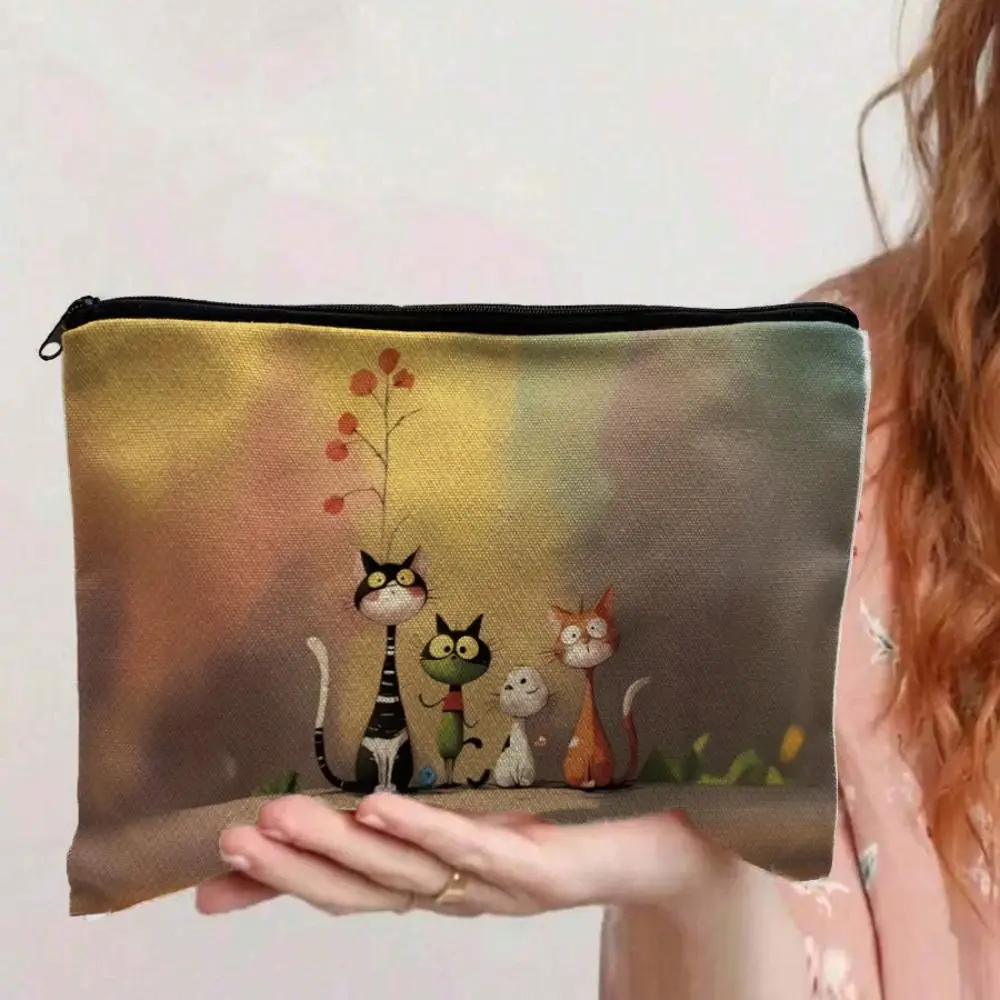 

Симпатичная косметичка с принтом мультяшного кота, многофункциональная портативная сумка для макияжа, кошелек на молнии для монет, подарки
