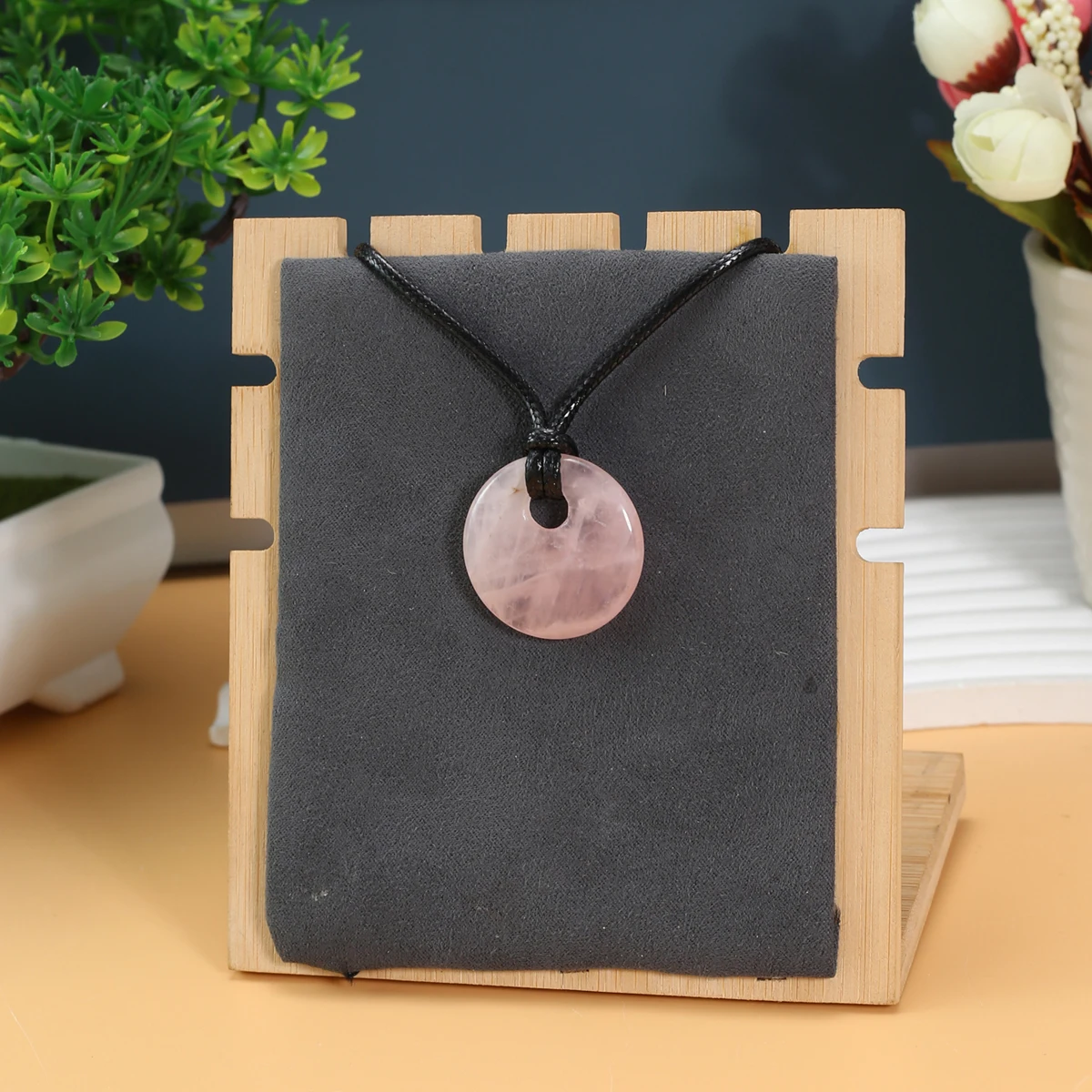 1pc Natural Stone Necklace Big Hole Round Stone Pendant Leather Rope Chain Charms for Women Men Exquisite Jewelry Length 45cm