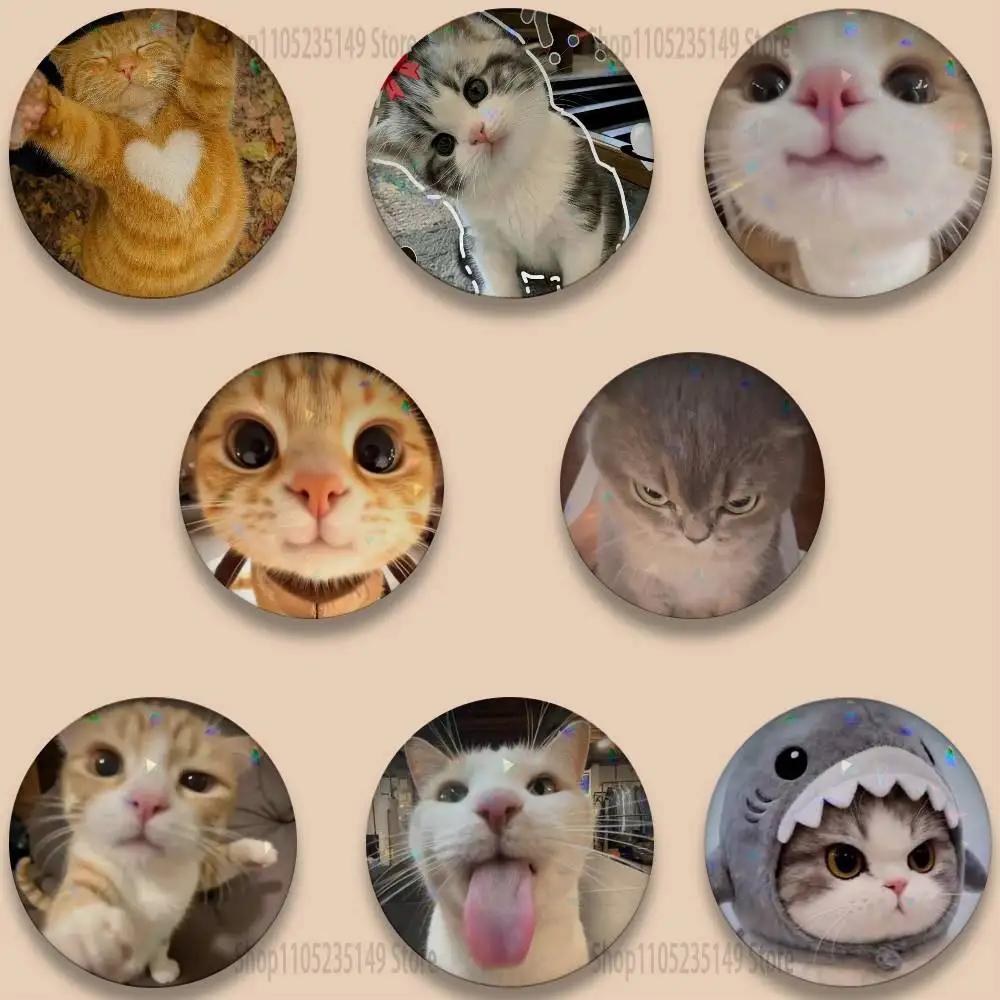Funny Cute Cat 58mm Round Cartoon Brooches Badge for Backpack Accessories Hat Decoration HD Print Handmade Gifts