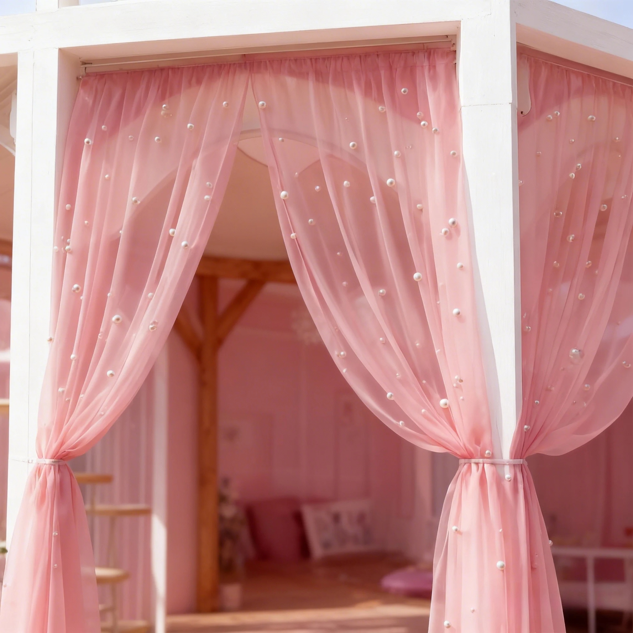 1 Stück, 5,24 Fuß lange, an einer Stange montierte rosa Perlentüll-Drapierung, geeignet für Hochzeitsbögen, Cyclorama-Hintergründe, Weihnachten und Valentinstag – Detail 3