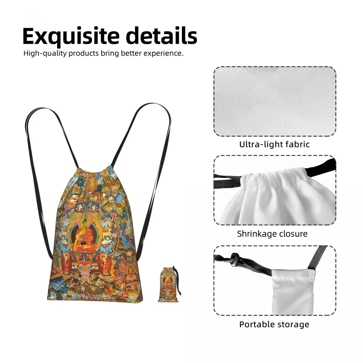 Tantric Buddhist Deity Buddhism God Buddha Drawstring Backpack Sports Gym Bag Portable Travel Drawstring Bag for Men Women