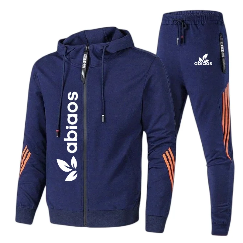 

Men's suit, zip up jacket and pants two-piece set, spring and autumn fashion printed casual jogging suit, for daily home use
