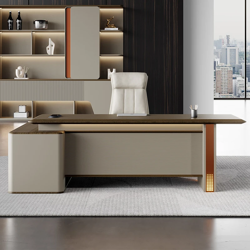 

Качественный современный угловой стол руководителя из орехового дерева с LED-подсветкой, трансформируемый, расширяемый, модульный, роскошный офисный стол для руководителя.