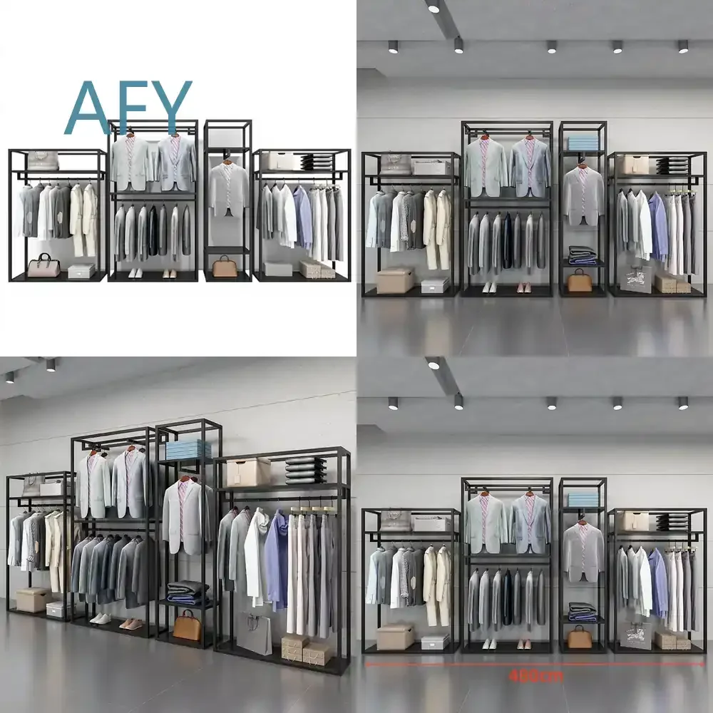 HOT Sales Black Modern Double Tier Aluminum Clothing Stand Display Organizer Rack Shelving for Closet Organization for Amazon