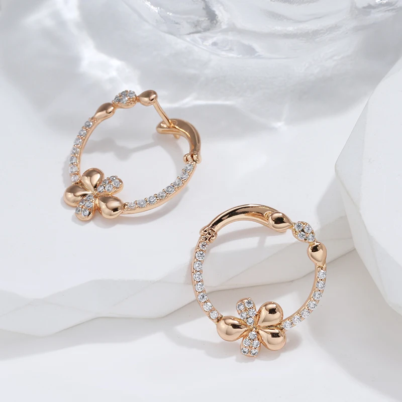 Kinel New Innovative 585 Rose Gold Color Drop Earrings Luxury Elegant Crystal Flower Earrings for Woman Fashion Vintage Jewelry