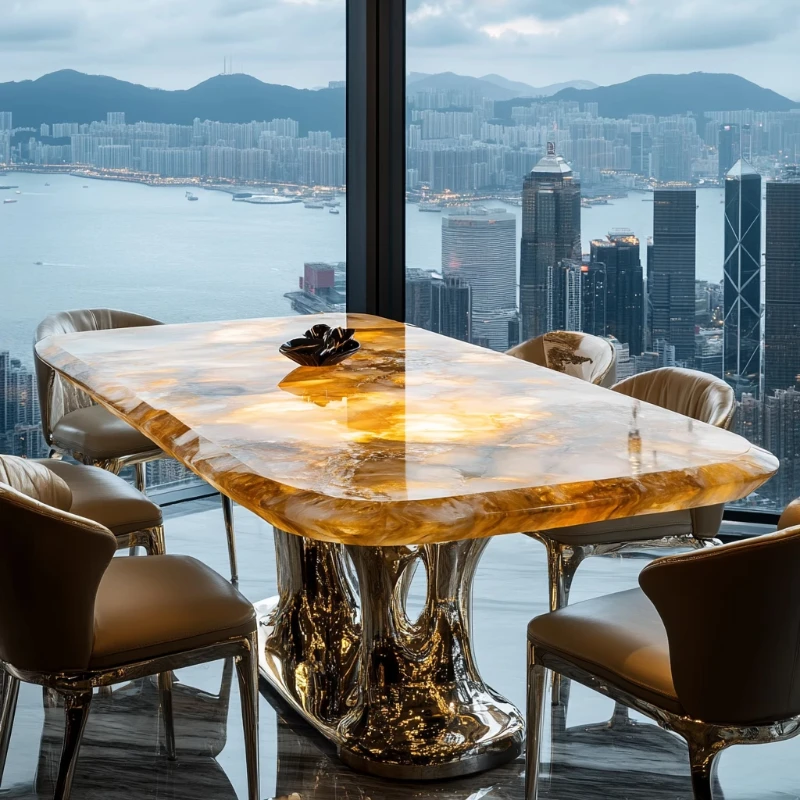 

Premium natural marble square jade luxury stone dining table villa Italian light luxury style simple design home