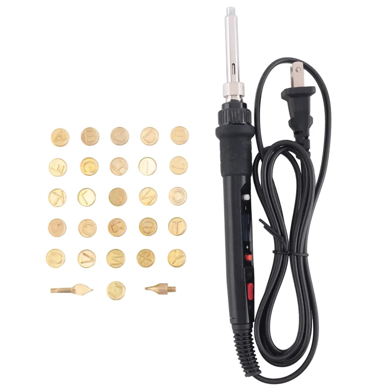 

AC23-Wood Burning Tool Pen Burning Tips Kit English Letters Carving Pyrography Pen Tips Stencil Soldering Iron US Plug