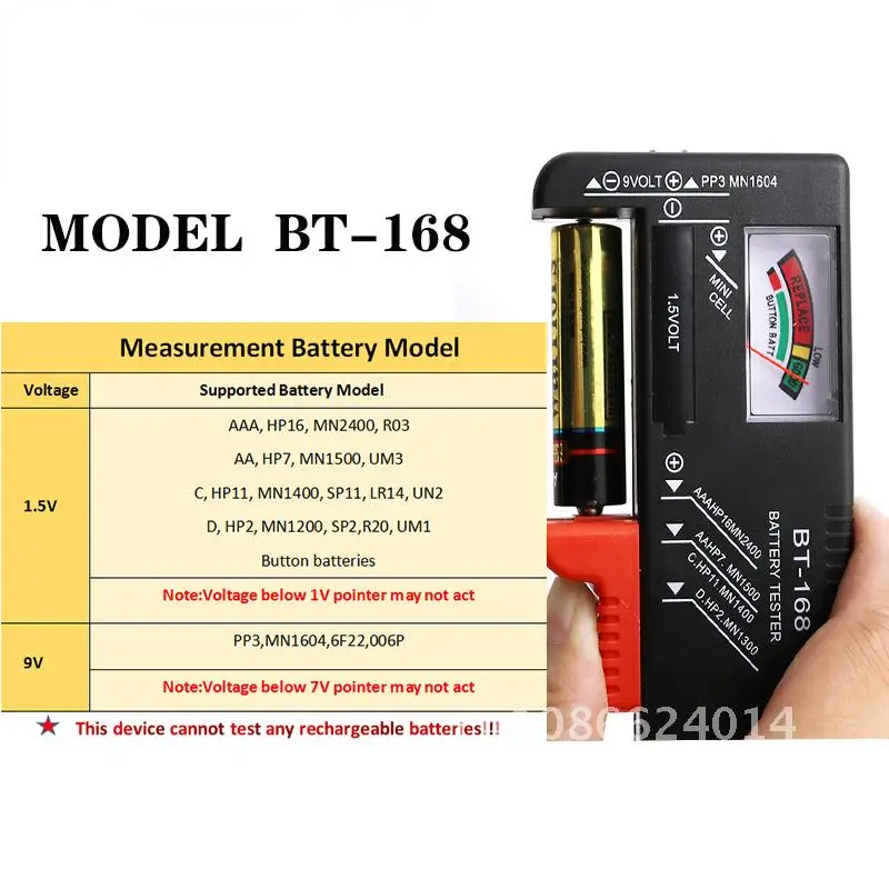 

BT-168 AA/AAA/C/D/9V/1.5V batteries Universal Button Cell Battery Colour Coded Meter Indicate Volt Tester Checker BT168 Power