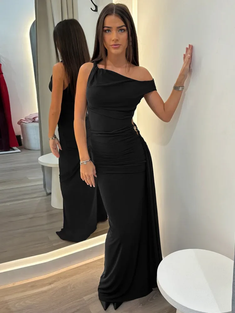 Oblique Shoulder Sexy Maxi Dress For Women Fashion Off-shoulder Sleeveless High Waist Bodycon Club Long Dress