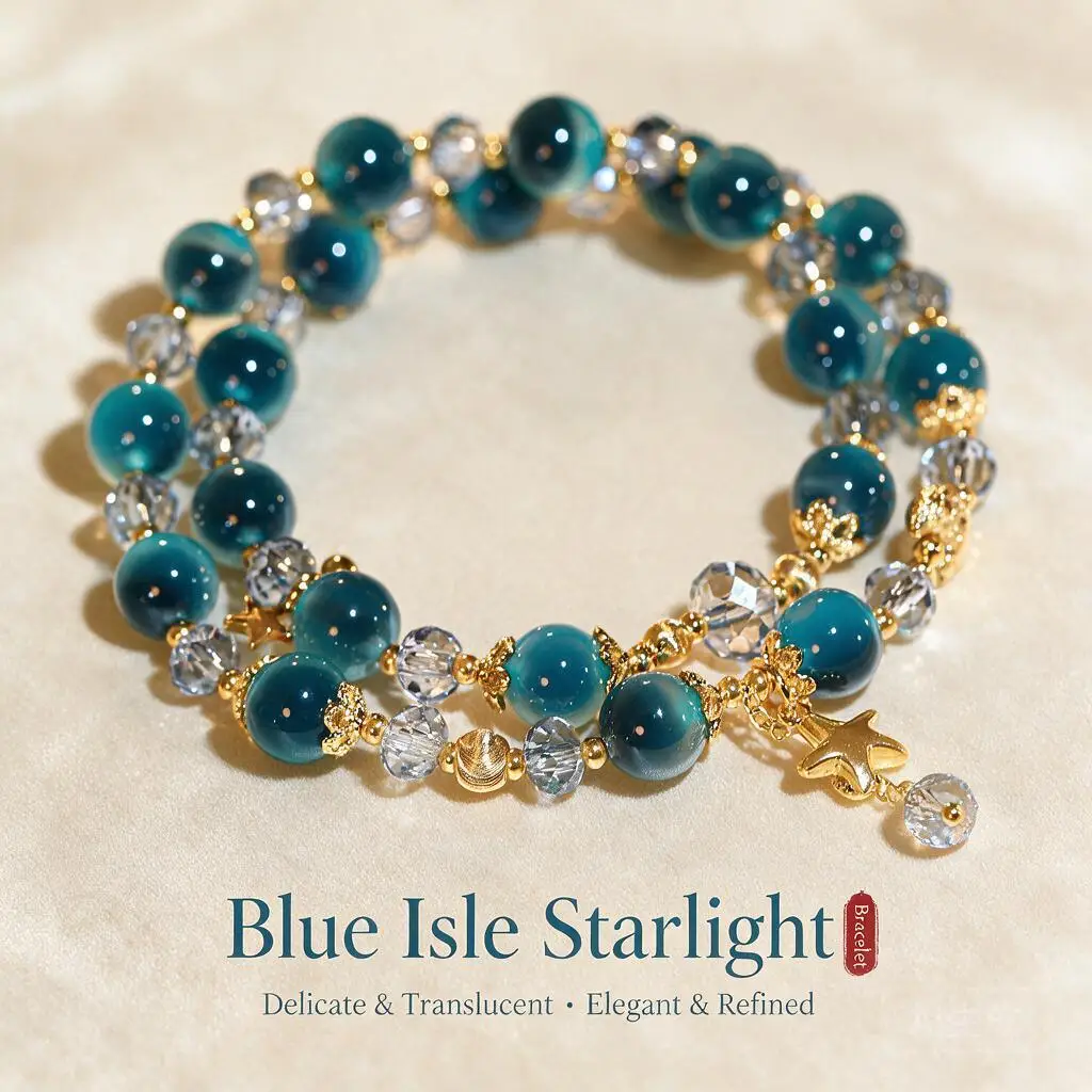 Luxury Double Layered Blue Crystal Star Charm Beaded Bracelet For Women Dainty Elegant Chic Ins Luxury Stackable Wrist Jewelry