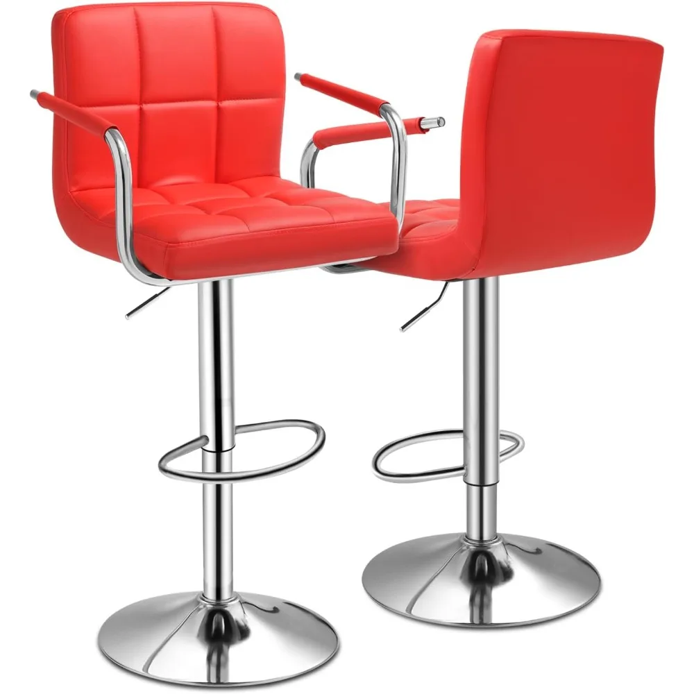 

Modern Bar Stools Set of 2, Height Adjustable Swivel Barstools with Armrest and Footrest, Bar Chairs for Kitchen Island Restaur