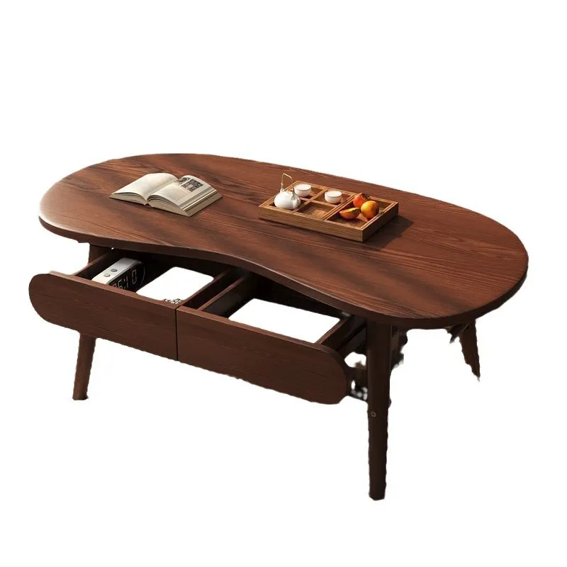 

Pure solid wood coffee table, living room household small apartment double layer with drawers