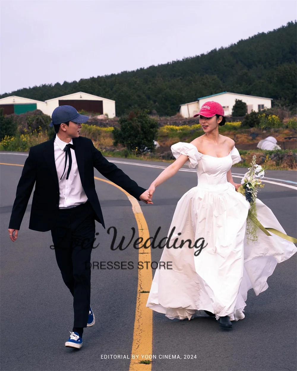 Zoci الزي البسيط فساتين الزفاف الكورية صورة تبادل لاطلاق النار التفتا قبالة الكتف مخصص ألف خط فستان حفلة رسمية الطابق ثوب الزفاف