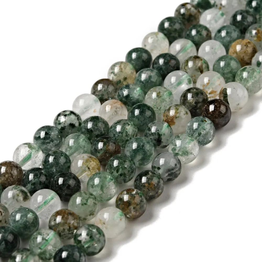 2 Strands Natural Stone Beads 6mm 8mm Gem stone Green Lodolite Quartz Beads for Jewelry Making Spacer Bead DIY Bracelet Necklace