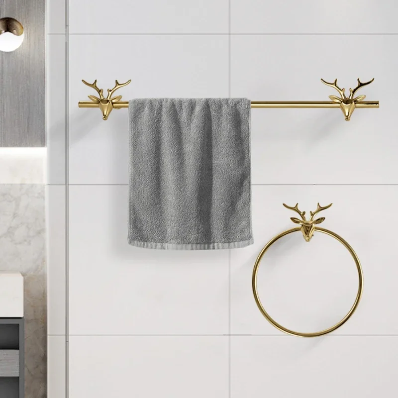 High-End All Copper Bathroom Hook, Light Luxury Small Deer Decoration, Punch-Free Towel Rack, Elegant Wall Accessory