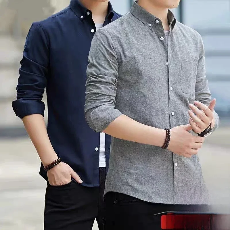2026 New Oxford Cloth Men's Casual Long Sleeve Shirt Wear Resistant Dirt Proof Spring Autumn Workwear Collar Business Shirt