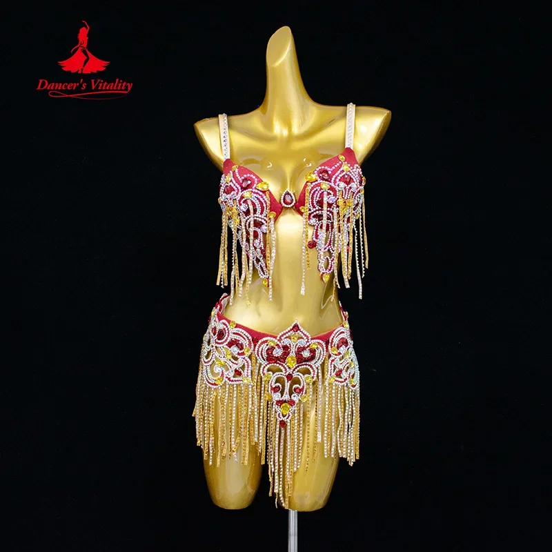 Belly Dance Performance Costume Suit for Women Customsized High-end AB Stones Bra+Belt 2pcs Girl's Dancing Competition Outfit