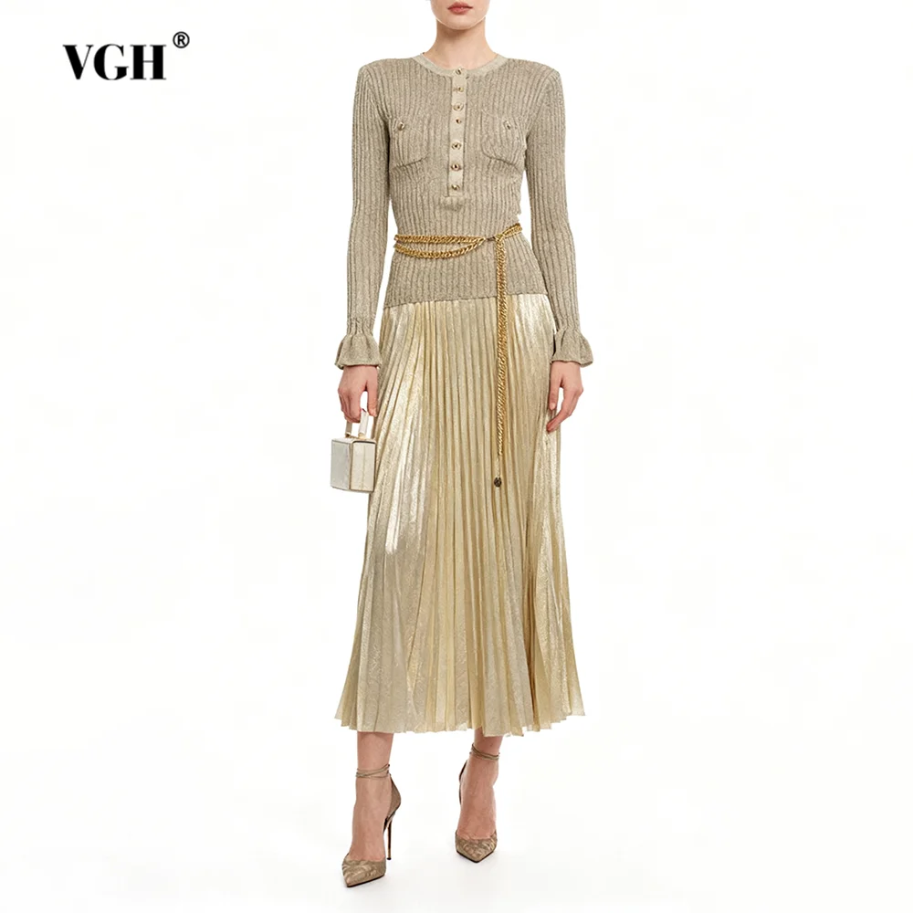 

VGH элегантные утягивающие платья для женщин с круглым вырезом и длинными рукавами, высокой талией, вечерние темпераментные платья, женский модный стиль