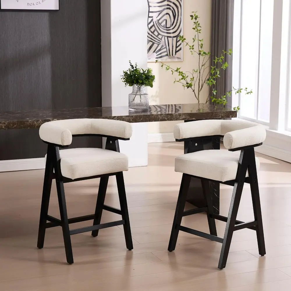 

Counter Height Bar Stools Set of 2, 26 Inches Mid Century Barstools Bar Chairs with Barrel Backrest and Wooden Leg,Kitchen Chai