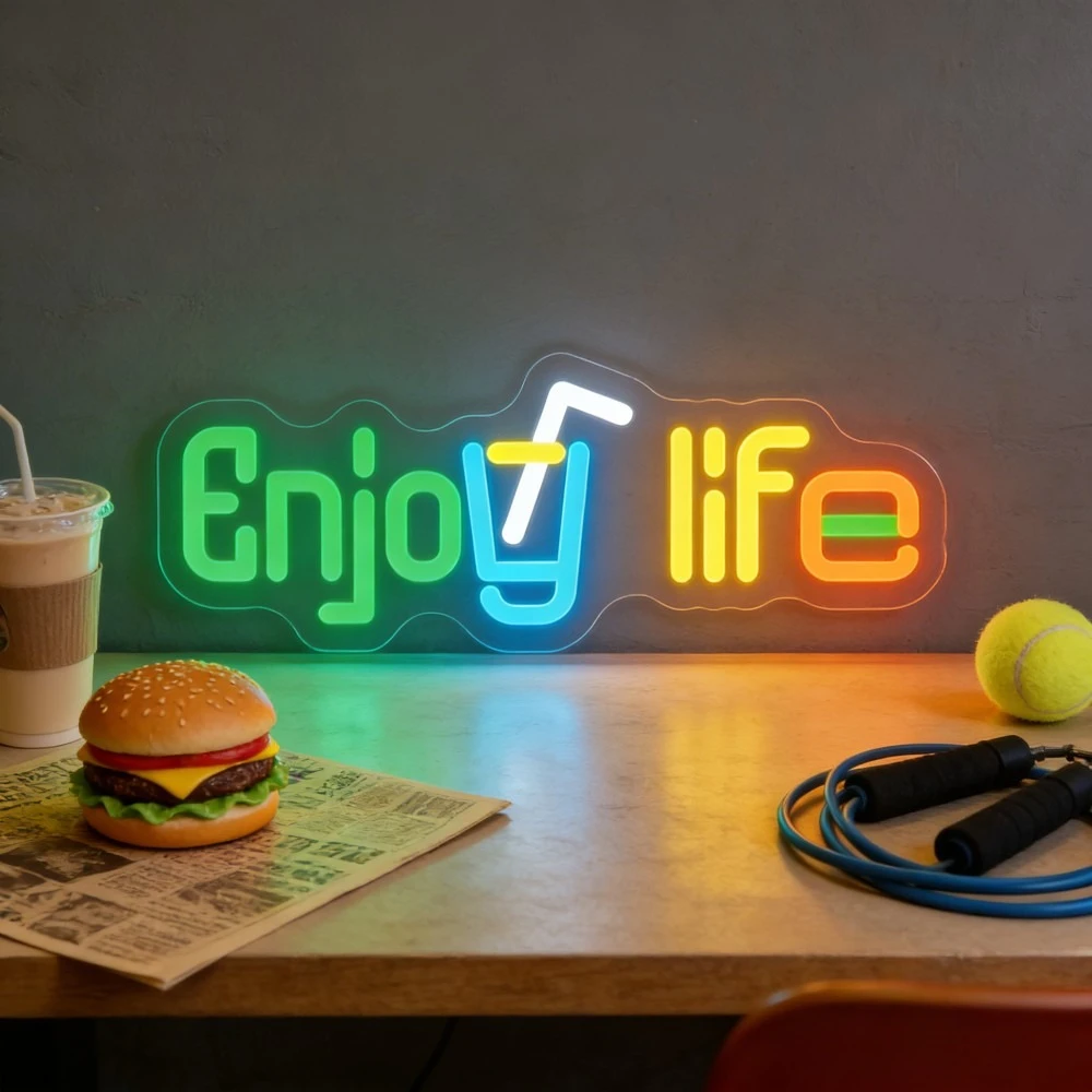 

Светодиодная неоновая вывеска «Enjoy Life» с USB-питанием и регулировкой яркости для магазинов напитков, кофеен, бистро, баров, подарков на день рождения, декора стен