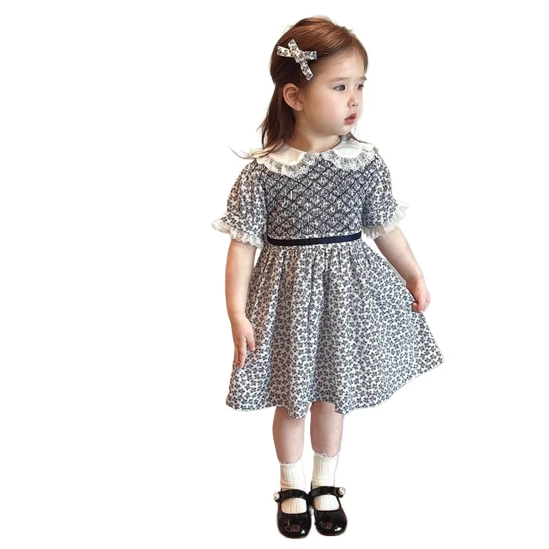 

2024 Kids Spanish Clothes Royal Boutique Smocking Princess Outfit Baby Hand Made Embroidery Frocks Girls Floral Smocked Dresses