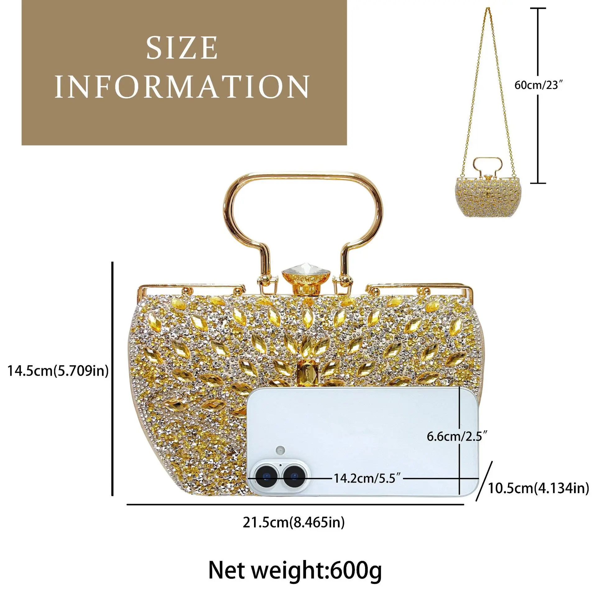 2026 Gold Silver Gradient Sunflower Oval Metal Top Handle Rhinestone Clutch Women Fashion Runway Wedding Banquet Evening Handbag