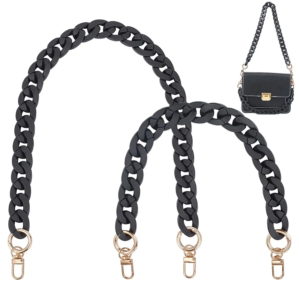 

2Pcs 2 Style Acrylic Cable Chain Bag Handles with Alloy Swivel Clasps for Bag Strap Replacement Accessories Black 40.5~60cm