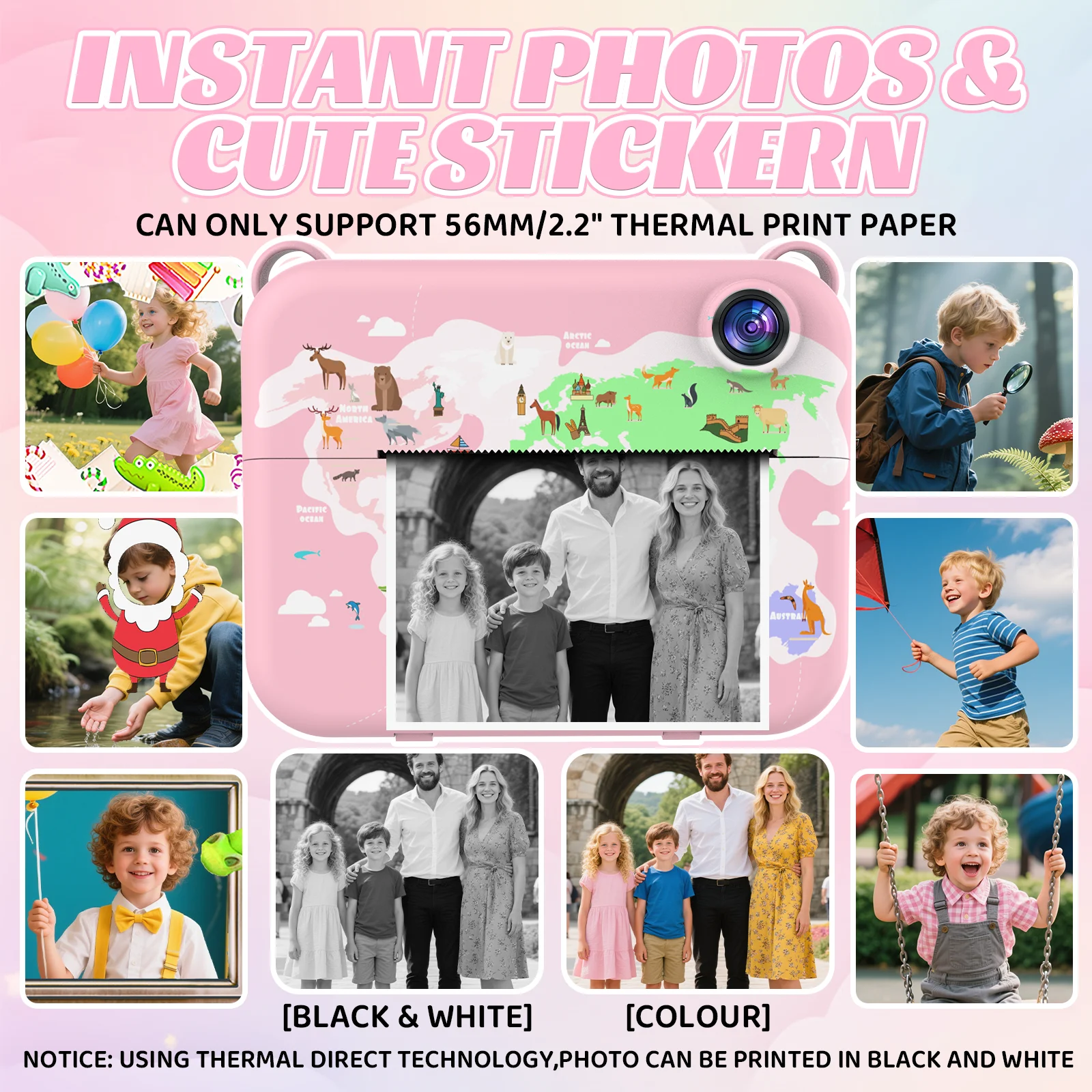 Digitale kindercamera 1080P HD-videorecorder met instant print Mini thermische printer Educatief verjaardagscadeau voor kinderen