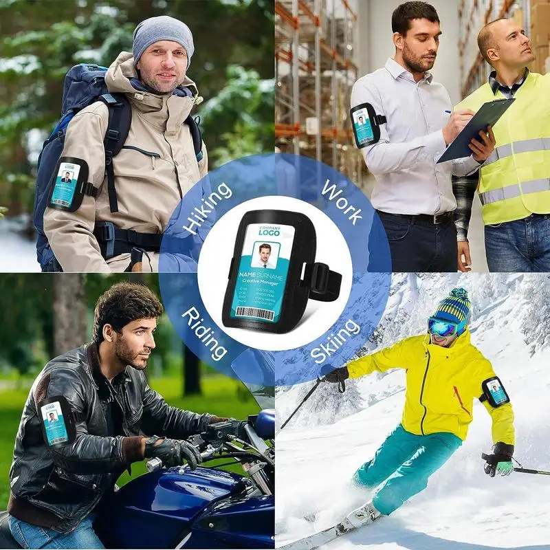 PU Leather Arm ID Document Badge Holder Adjustable Waterproof Name Card Sleeve Armband Access Card Pass Arm Card Holder