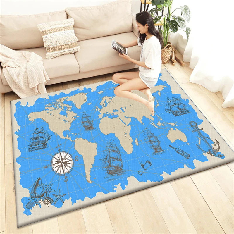 

Retro World Map Area Rug Anti-Slip Vintage Carpet for Living Room Study Lounge Floor Mat Home Decor Kids Education
