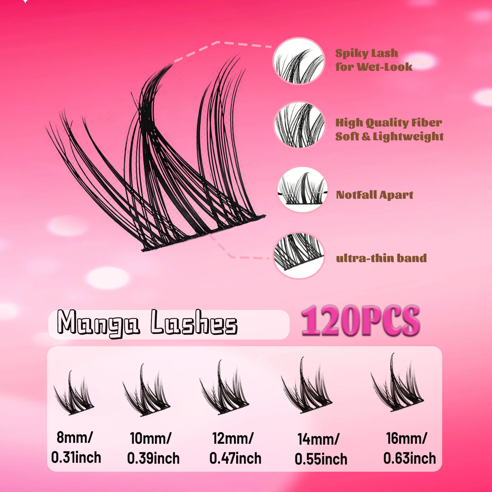 120 pieces of false eyelashes, 8-16 mm, C-curve, lightweight and natural-looking, cartoon style, single cluster lashes, easy for beginners to use, ideal for gifting, suitable for women and girls