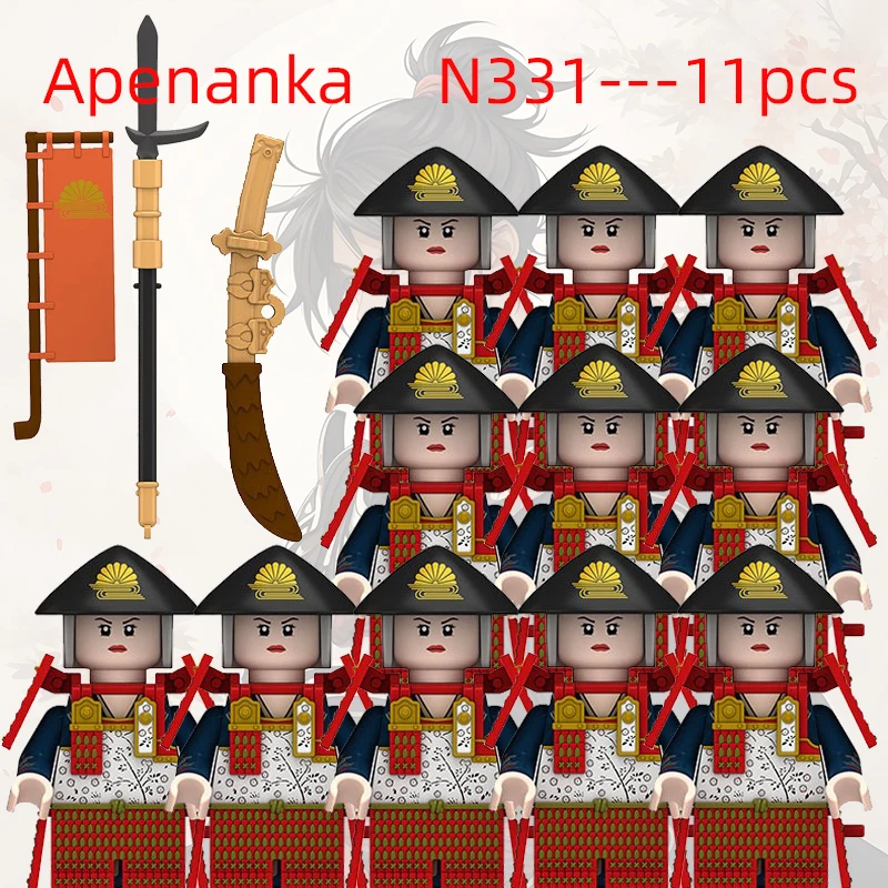 Blocs de construction d'armes de samouraï japonais, militaire médiéval, figurines de soldats d'action, armure d'épée, casque, drapeau, arc, briques, jouets cadeaux