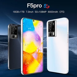 F5 Pro Smartphone Android 5G Dual Sim, Telefone celular desbloqueado, Telemóveis originais, Tela HD7.3, 5G, Versão Global