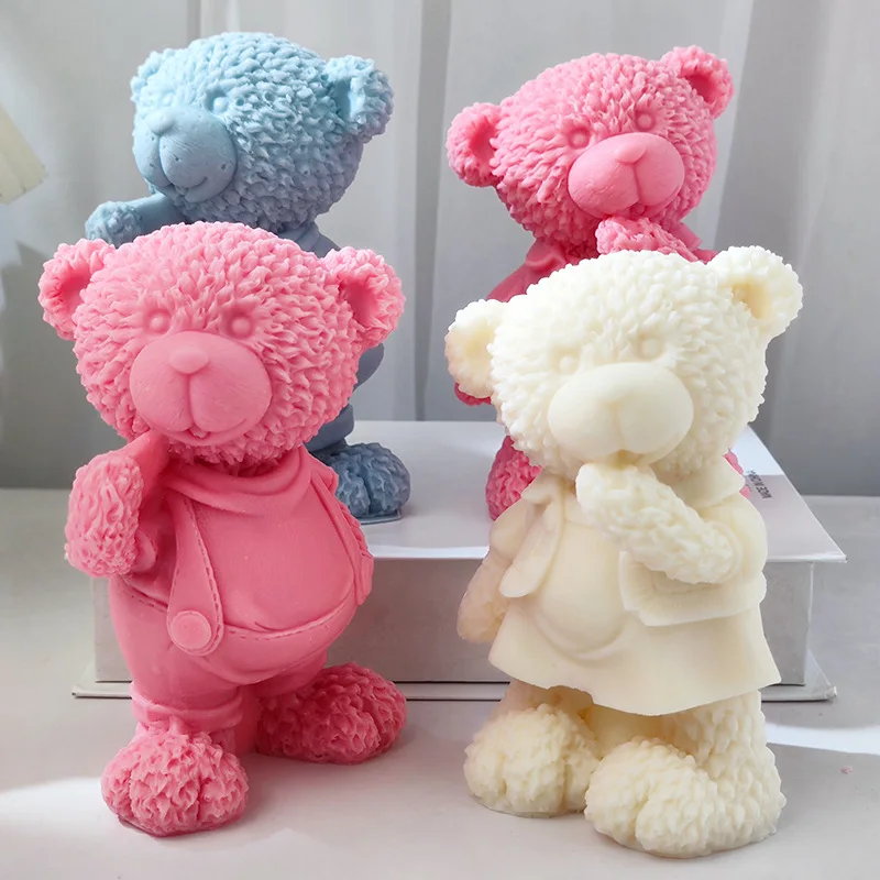 

Upgraded Large 5.63inch Standing Sitting Couple Bear Candle Soap Silicone Molds Parent Bears Aromatherapy Decoration Mould