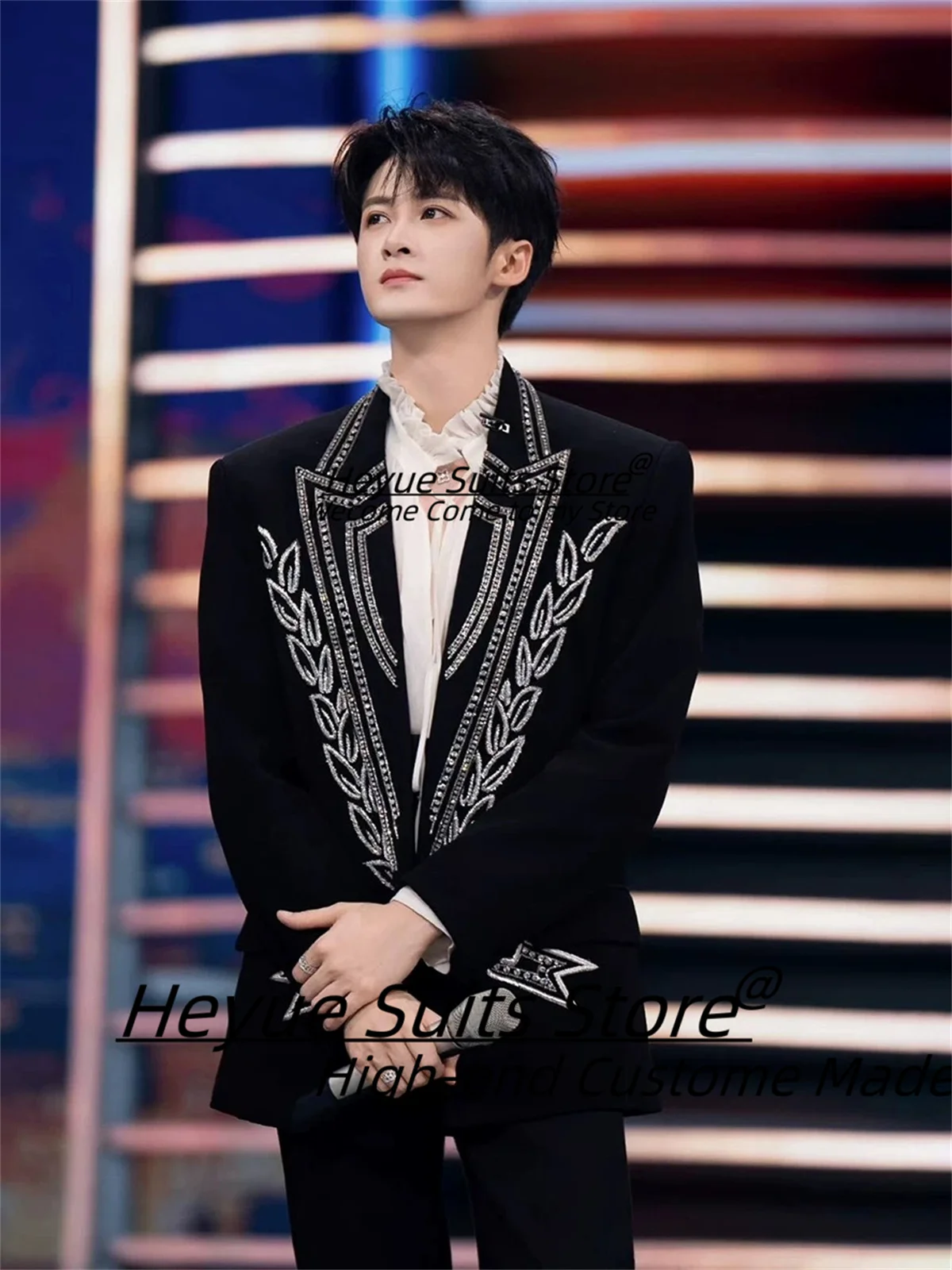 

Мужские костюмы для выступлений на сцене в корейском стиле, блестящая вышивка бисером, свадебные смокинги для жениха, комплекты из 2 предметов, мужские пиджаки для выпускного вечера, Ropa Hombre