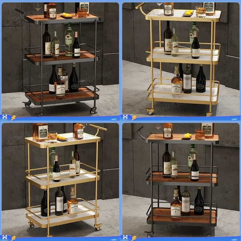 Custom Wrought Iron Serving Cart Mobile Dining Trolley Metal Edge Utility Cart for Home Hotel Kitchen Storage Shelf Furniture
