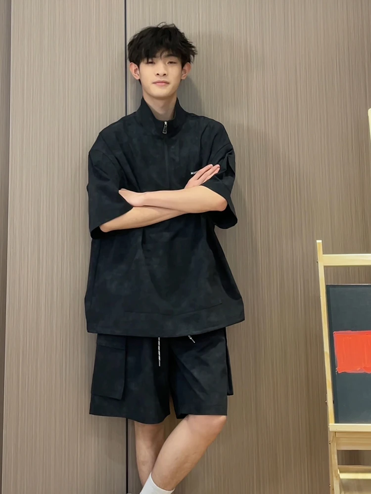 

Bla f-Zip Dyeing ort Sve orts Set for Boys Casual Two-Piece Summer Outfit T-irt And orts Ensemble for Teens