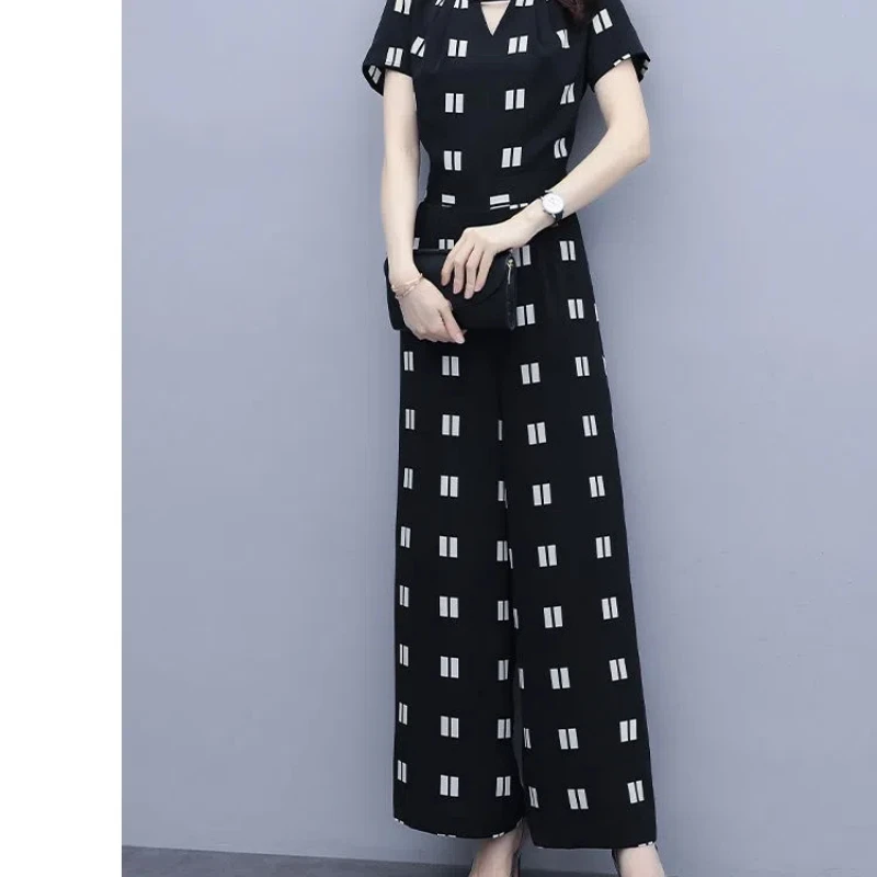 2024 Women's Clothing O-Neck Summer Casual Pants Look Slimmer Wide Leg Jumpsuit Fashionable Jumpsuit Thin Style Fashionable