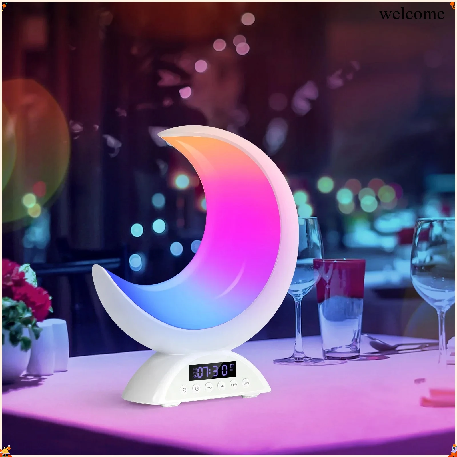 Moon Shaped Wire Bluetooth Touch Adjustable Bedroom Sound Ambient Romantic Lighting Alarm Clock Function for Party Multi-Scene
