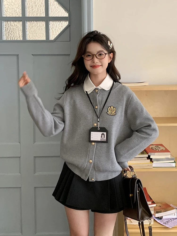 

Tokyo Annual Record Women's Knitted Cardigan Jk Sle College Faion Long Sve Lazy Autumn Top Casual Comfortable Polyeste...