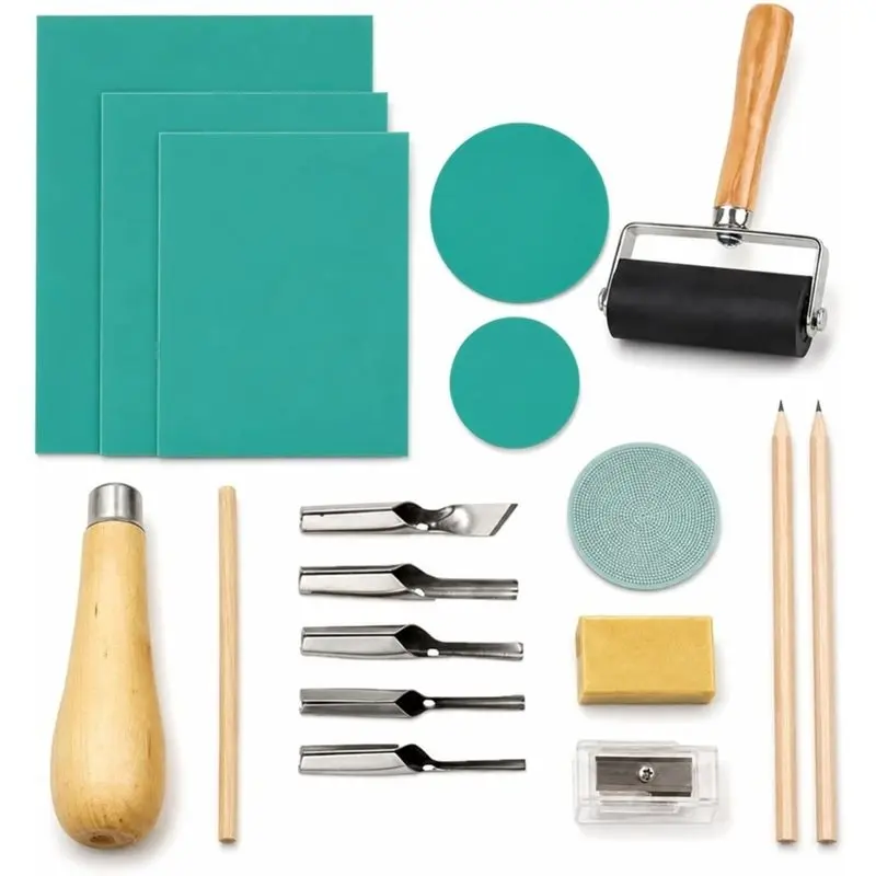 Popular Style Lino Carving Set For Block Printing- Complete Kit Includes Lino Printing Tool, A6/A5/A4& Roller Baren For DIY Stam