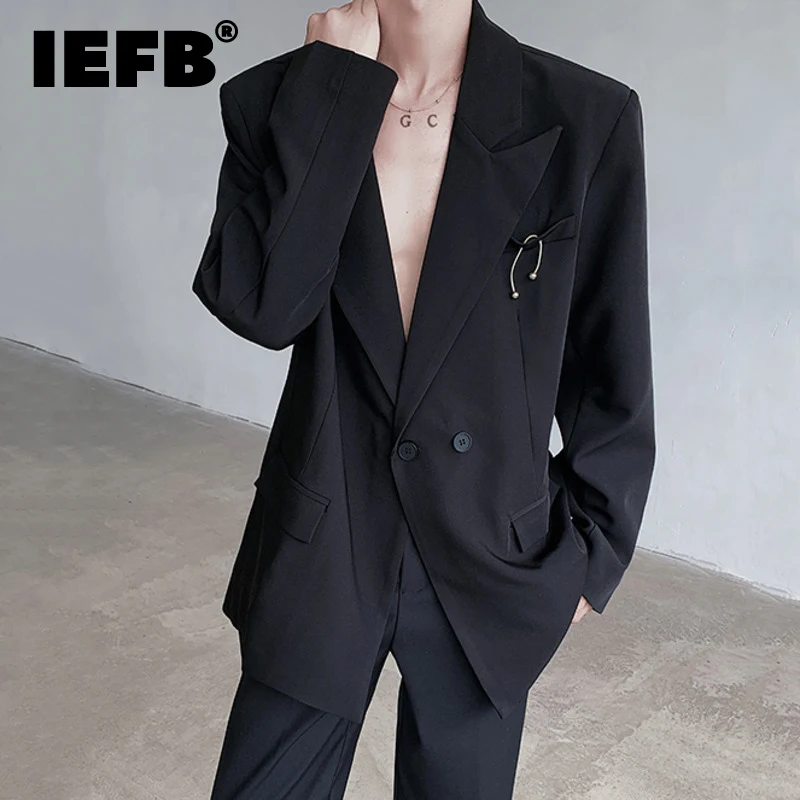 IEFB Shoulder-padded Suit Jacket Men Loose Casual Blazer Double Breasted Korean New Chic Men\'s Clothing Autumn Tide 9C7225