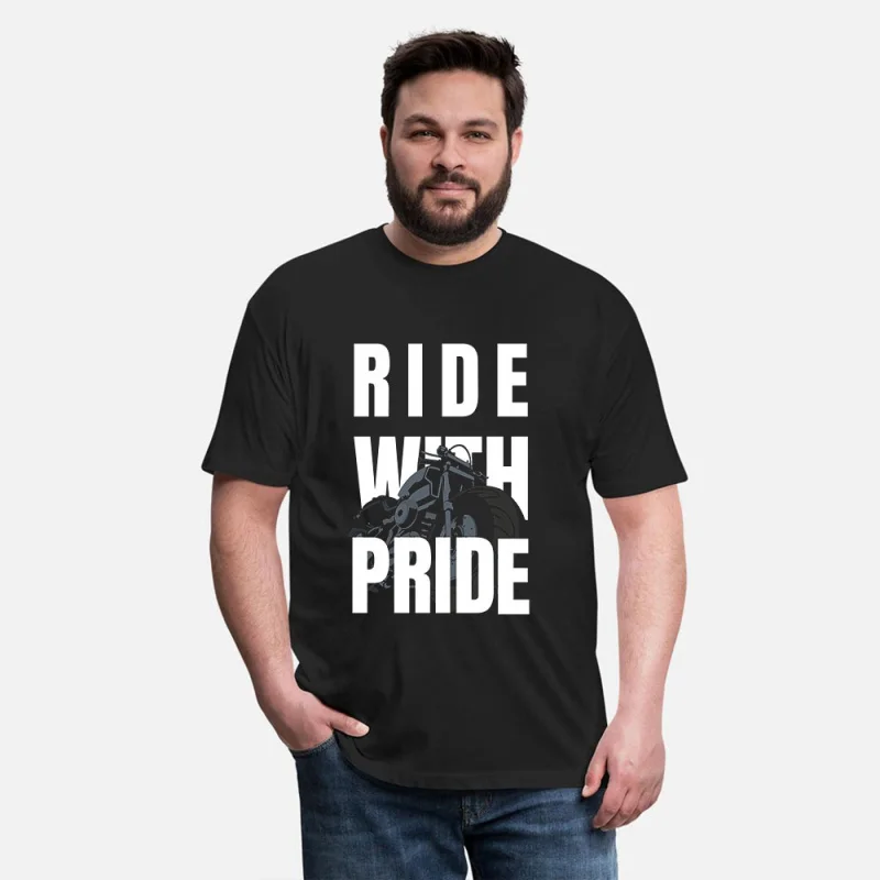 

Ride with pride Motorcycle Retro Cafe Racer Gift T-Shirt for Racing bikers 100% cotton printed Graphic clothes All size Tee