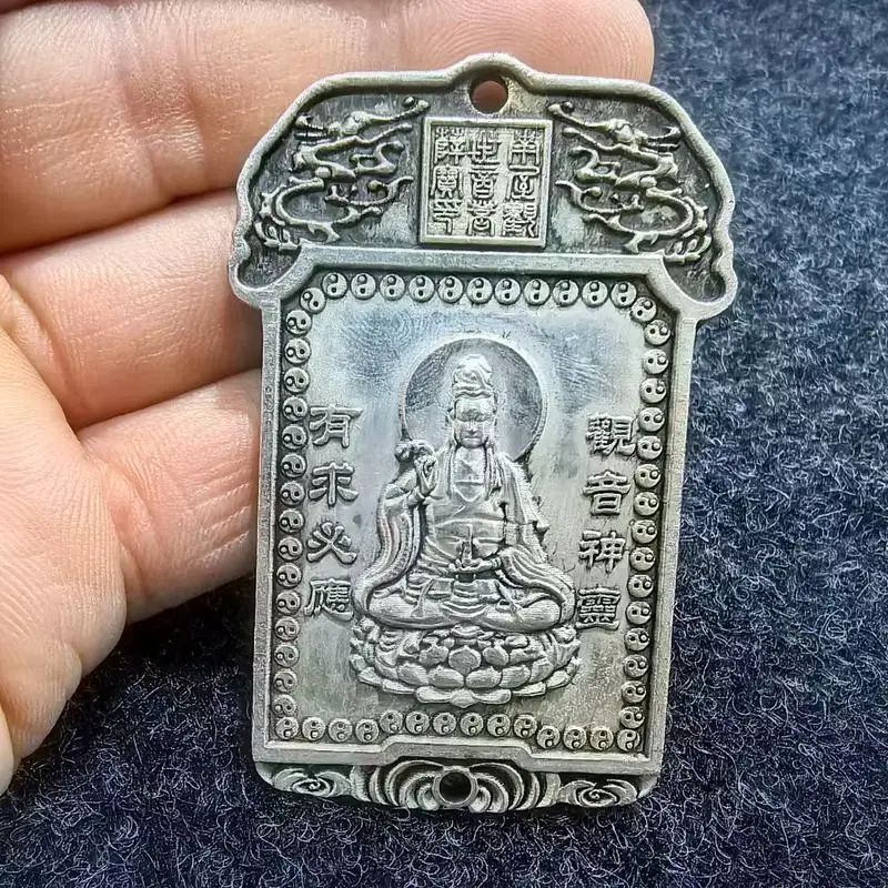 Antique and miscellaneous collectibles: vintage , white copper , Guanyin waist plaque for warding