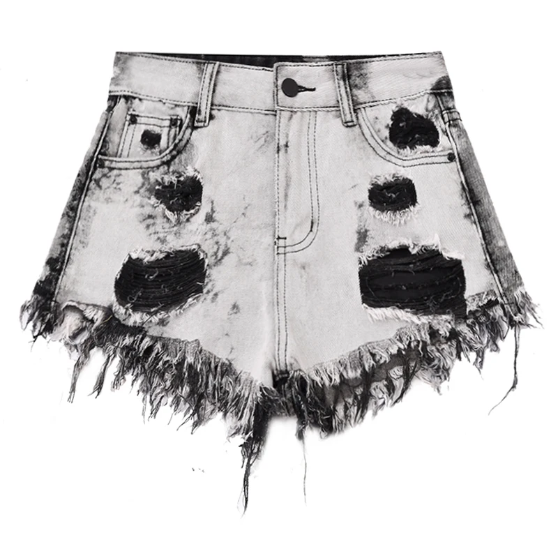 Tie Dye Denim Shorts Vrouwen 2022 Zomer Mode Kwastje Gescheurde Jeans Shorts Streetwear Losse Hoge Taille Wijde Pijpen Broek Vrouwelijke