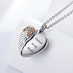 Stainless Steel Urn Necklace for Ashes Rose Cremation Jewelry with Crystal Heart Wing Ashes Pendant Necklace Memorial Gift